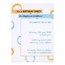 Painted Retro Circles blue 2 Birthday Party Invite invitations