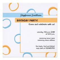 Painted Retro Circles blue Birthday Party Invite invitations