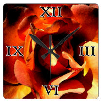 Painted Rose Square Wall Clock