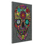Painted Skull Floral Art on Faux Shark Skin Canvas Print