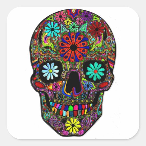 Painted Skull with Flowers Sticker
