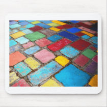 Painted Spanish tiles, blue, yellow and red photo Mouse Pad