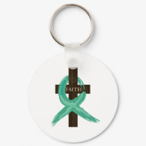 Painted Teal Cancer Survivor  Ribbon keychains