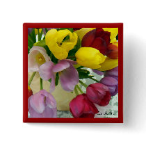 "Painted Tulips Bouquet" Pin buttons by CaroleArt "Painted Tulips Bouquet" Pin buttons