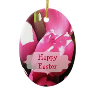 Painted Tulips Happy Easter Egg Ornament