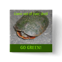 Painted Turtle GO GREEN Button by CarolsCamera Painted Turtle GO GREEN Button