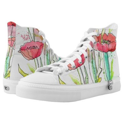 Painted watercolor poppies printed shoes