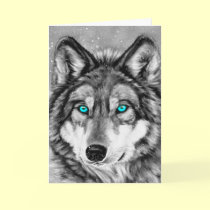 Painted Wolf Grayscale Christmas Card