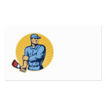 Painter holding paintbrush rolling up sleeves business card template