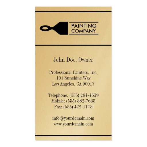 Painter Painting Contractor Paint Brush Gold Paper Business Card Templates (back side)