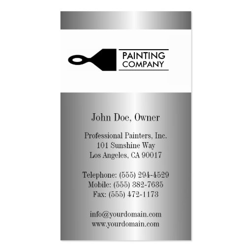 Painter Painting Contractor Paint Brush Metallic Business Card Template (back side)