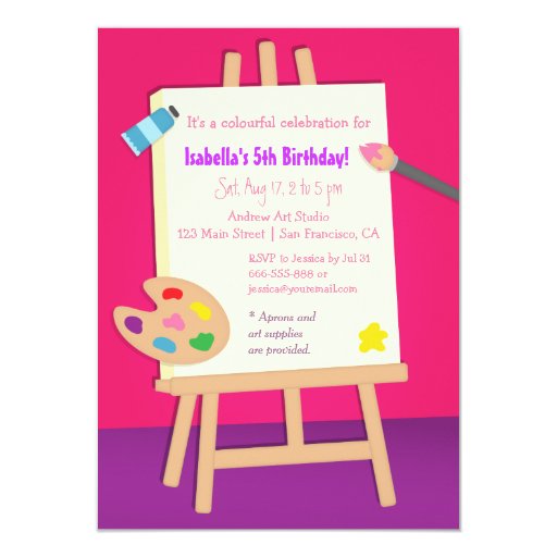 Painting Arts Kids Birthday Party Personalized Invites (front side)