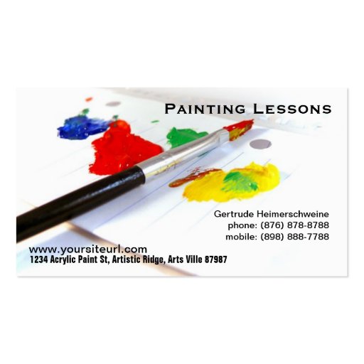 Painting Lessons - Paintbrush on paper palette Business Card (front side)