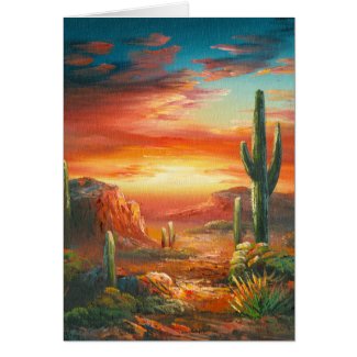 Painting Of A Colorful Desert Sunset Painting Greeting Cards