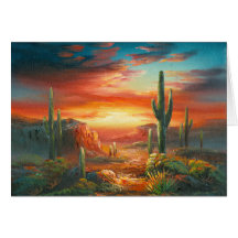 Painting Of A Colorful Desert Sunset Painting Greeting Card