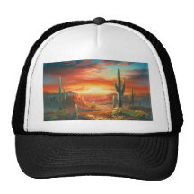 Painting Of A Colorful Desert Sunset Painting Trucker Hat