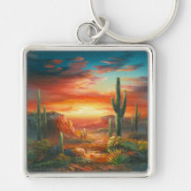Painting Of A Colorful Desert Sunset Painting Key Chains
