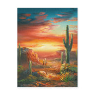 Painting Of A Colorful Desert Sunset Painting Postcard