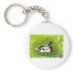 Painting of Mallard Duck sitting in the grass keychains