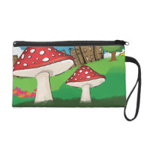 Painting of mushrooms in the park near the city bagettes bags