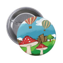 Painting of mushrooms in the park near the city buttons