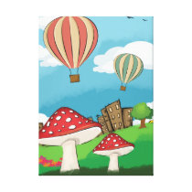 Painting of mushrooms in the park near the city canvas prints