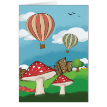Painting of mushrooms in the park near the city cards