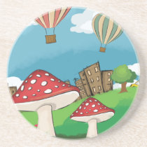 Painting of mushrooms in the park near the city coasters