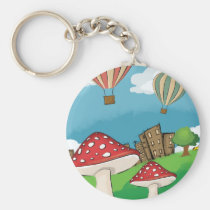 Painting of mushrooms in the park near the city keychains