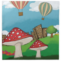 Painting of mushrooms in the park near the city napkins