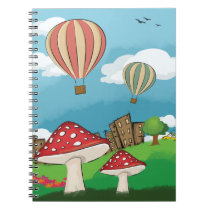 Painting of mushrooms in the park near the city notebooks