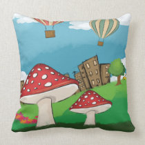 Painting of mushrooms in the park near the city pillows