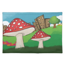 Painting of mushrooms in the park near the city placemats
