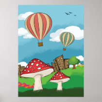 Painting of mushrooms in the park near the city posters