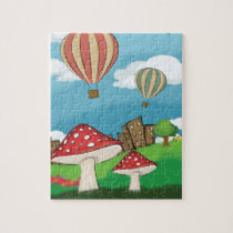 Painting of mushrooms in the park near the city puzzles