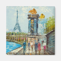 Painting Of Paris Eiffel Tower Scene Refrigerator Magnets