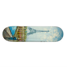 Painting Of Paris Eiffel Tower Scene Skateboard