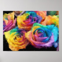 Painting of Rainbow Roses Poster