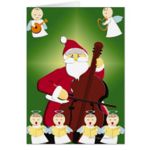 Painting of Santa Claus playing cello with Card