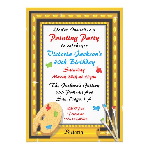 Painting Party Photo Invitation with Fancy Frame