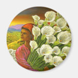 Painting Woman With Cala Lilies Art - Multi Refrigerator Magnets