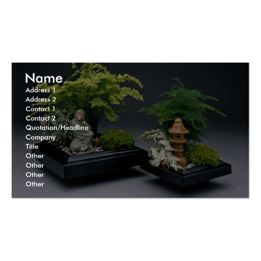 Pair of bonsai trees with ornamental figures business cards