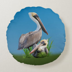 Pair of Brown Pelicans Customizable Round Pillow