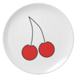 Pair of Cherries. Black, Red and White. Dinner Plate