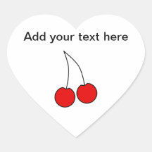 Pair of Cherries. Black, Red and White. Heart Stickers