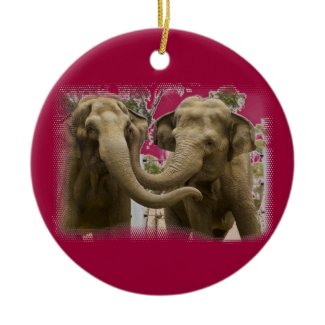 Pair of Elephants Red Christmas Ornaments