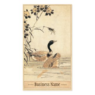 Pair of Geese with Camellias vintage japanese art Business Cards
