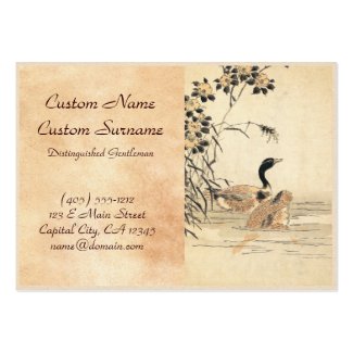 Pair of Geese with Camellias vintage japanese art Business Card Template