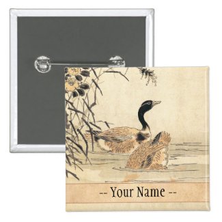 Pair of Geese with Camellias vintage japanese art Pins