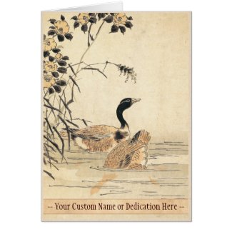 Pair of Geese with Camellias vintage japanese art Cards